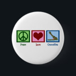 Badge Rond 5 Cm Crocodiles Peace Love<br><div class="desc">Un signe de paix,  un coeur,  et un crocodile mignon qui sort du lac avec de grandes dents !</div>