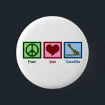 Badge Rond 5 Cm Crocodiles Peace Love<br><div class="desc">Un signe de paix,  un coeur,  et un crocodile mignon qui sort du lac avec de grandes dents !</div>