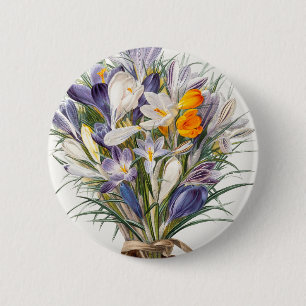Badge Rond 5 Cm Crocus Spring Flower Botanique Floral Art
