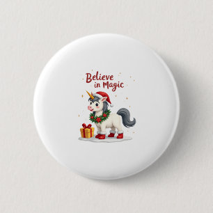 Badge Rond 5 Cm Croire en la Fête Magique Licorne portant un Noël