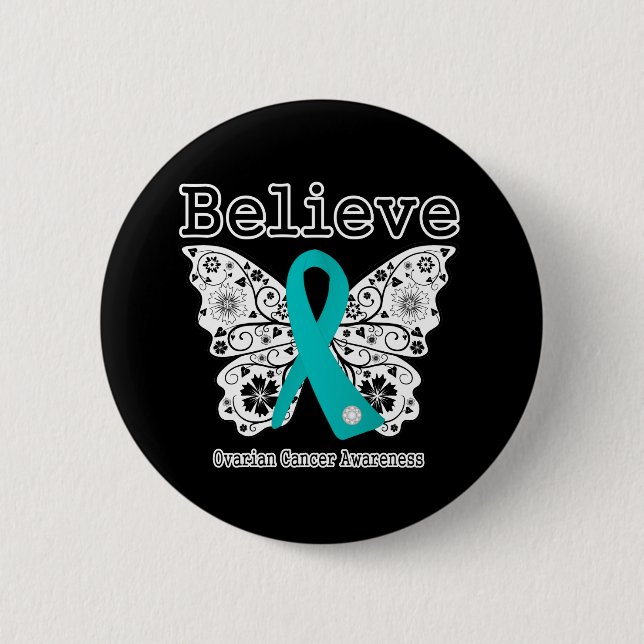 Badge Rond 5 Cm Croire - Le papillon du cancer de l'ovaire (Devant)