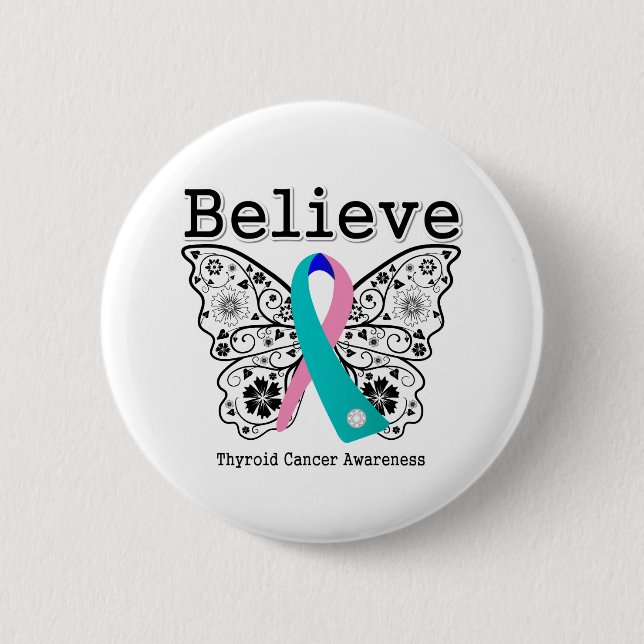 Badge Rond 5 Cm Croire - Thyroïde Cancer Papillon (Devant)