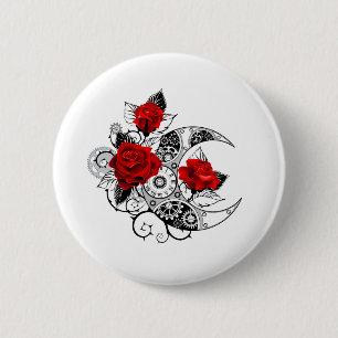 Badge Rond 5 Cm Croissant mécanique avec roses rouges