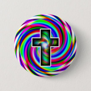 Badge Rond 5 Cm Croix arc-en-ciel