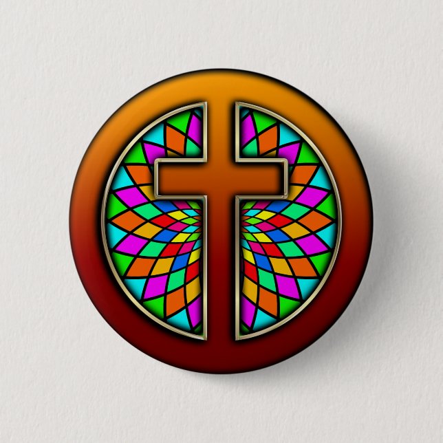 BADGE ROND 5 CM CROIX AVEC LE VERRE SOUILLÉ (Devant)