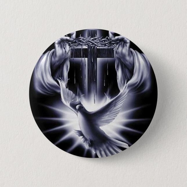 Badge Rond 5 Cm Croix blanche avec la colombe (Devant)