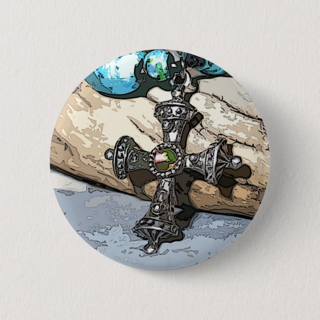 Badge Rond 5 Cm Croix bleue (Devant)