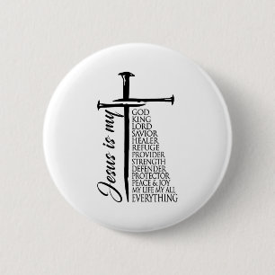Badge Rond 5 Cm Croix chrétien Jésus-Christ est mon Dieu Roi Seign