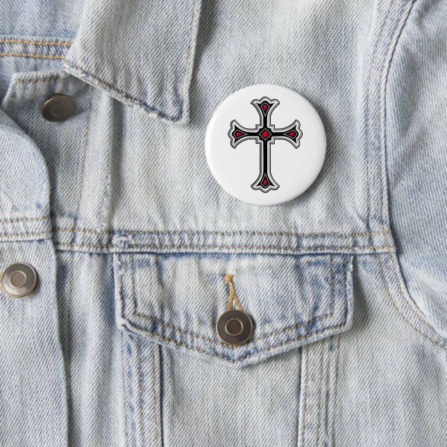 Badge Rond 5 Cm Croix chrétienne (En situation)