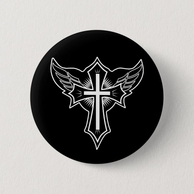 Badge Rond 5 Cm Croix chrétienne (Devant)