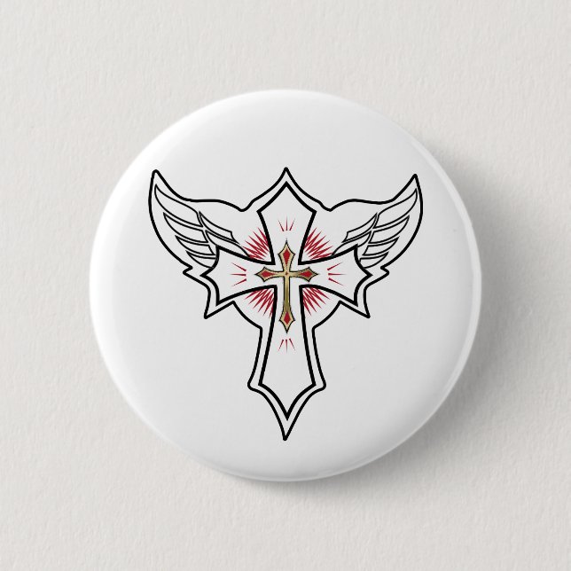 Badge Rond 5 Cm Croix chrétienne (Devant)