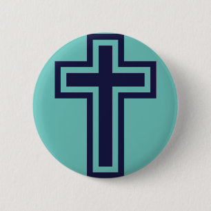 Badge Rond 5 Cm Croix chrétienne bleue différentes variantes