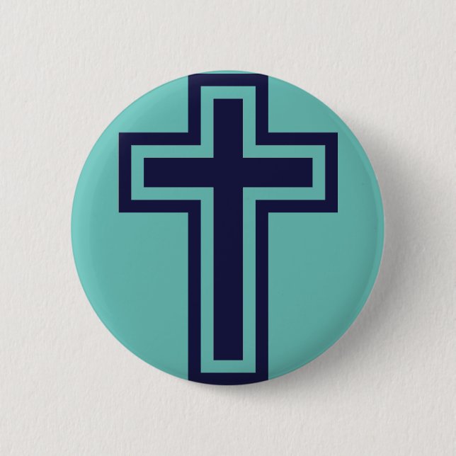 Badge Rond 5 Cm Croix chrétienne bleue différentes variantes (Devant)