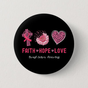 Badge Rond 5 Cm Croix-chrétienne Florale Rose Coeur Cancer du sein