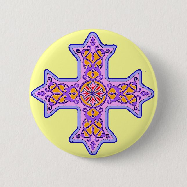Badge Rond 5 Cm Croix copte en pastel magnifique (Devant)