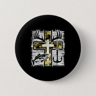 Badge Rond 5 Cm Croix de camouflage de pêche de foi B Hook chrétie