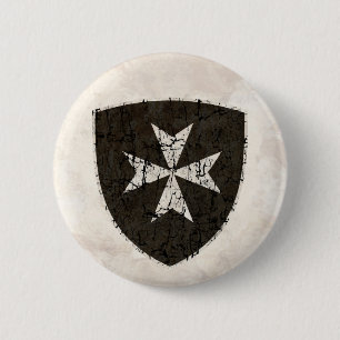 Badge Rond 5 Cm Croix de Hospitaller de chevaliers, affligée