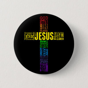 Badge Rond 5 Cm Croix de la parole chrétienne arc-en-ciel - Bible