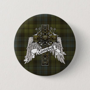 Badge Rond 5 Cm Croix de Tartan Campbell