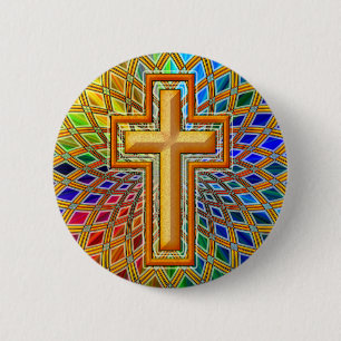 BADGE ROND 5 CM CROIX DÉCORATIVE