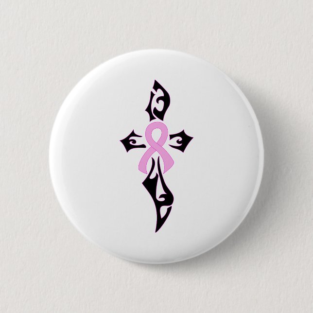 Badge Rond 5 Cm Croix du cancer du sein (Devant)