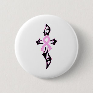 Badge Rond 5 Cm Croix du cancer du sein