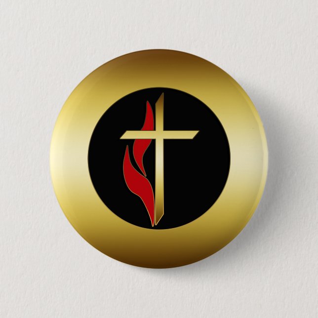 BADGE ROND 5 CM CROIX ET FLAMME (Devant)
