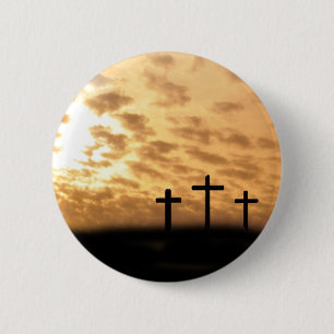 Badge Rond 5 Cm Croix et Pin de Pâques de coucher du soleil