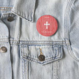 Badge Rond 5 Cm Croix et Rayons de Première Communion de Petite-Fi