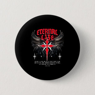 Badge Rond 5 Cm Croix éternelle Jésus Gothique Punk Vie Nu Gothiqu