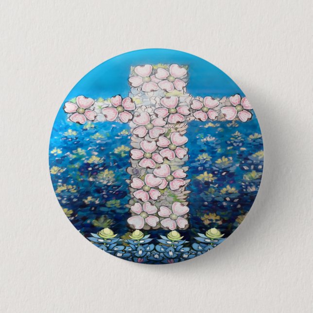 Badge Rond 5 Cm Croix florale (Devant)