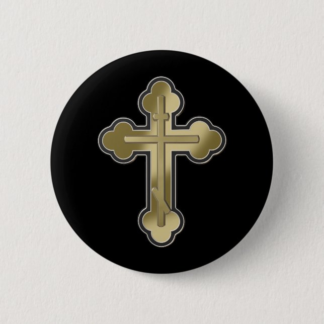 Badge Rond 5 Cm Croix orthodoxe (Devant)