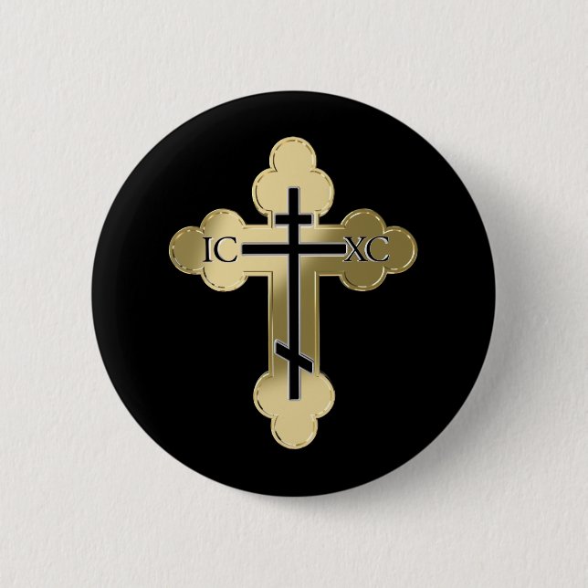 Badge Rond 5 Cm Croix orthodoxe chrétienne (Devant)