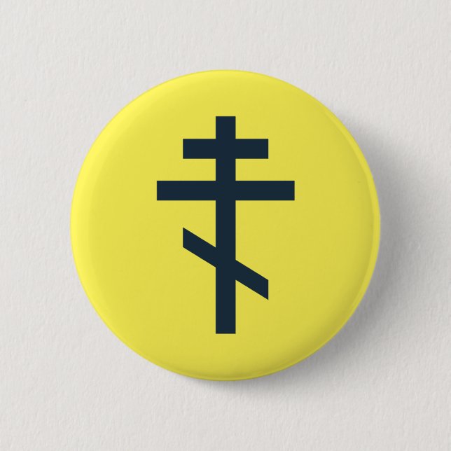 Badge Rond 5 Cm croix orthodoxe russe (Devant)