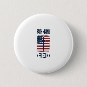 Badge Rond 5 Cm Croix Patriotique Foi Famille Liberté Drapeau USA