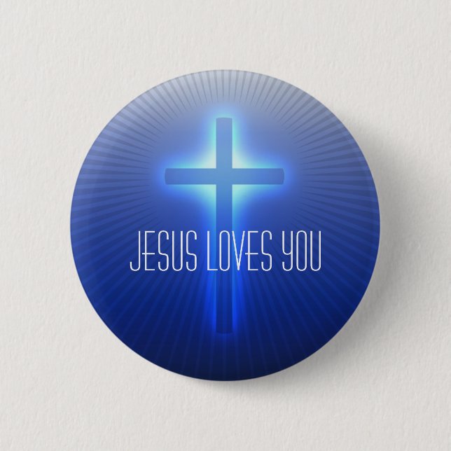 Badge Rond 5 Cm Croix religieuse | Jésus vous aime (Devant)