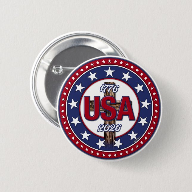 Badge Rond 5 Cm Croix robuste USA 1776-2026 (Devant & derrière)