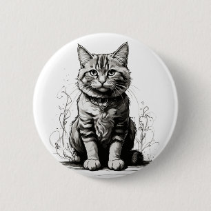 Badge Rond 5 Cm Croquis au crayon de chat mignon