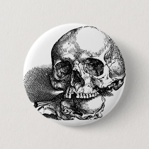 Badge Rond 5 Cm Croquis de cru de crâne et de mâchoires