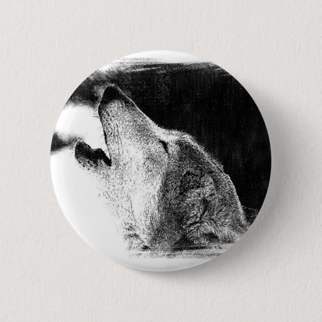 Badge Rond 5 Cm Croquis noir et blanc Loup gris (Devant)