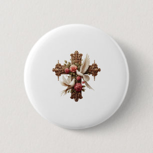 Badge Rond 5 Cm Cross and Doves PNG Clipart - Religious Christian 