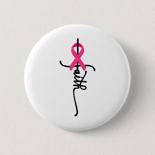 Badge Rond 5 Cm Cross Warrior Survivor Pink Ribbon Cancer du sein 