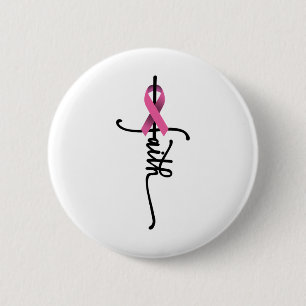 Badge Rond 5 Cm Cross Warrior Survivor Pink Ribbon Cancer du sein