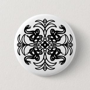 Badge Rond 5 Cm Crotale tribale noire et blanche Mandala
