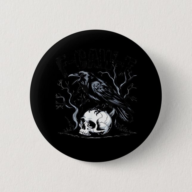 Badge Rond 5 Cm Crow, F-Caw-F Funny Bird Moon Gothic Adult Humor (Devant)