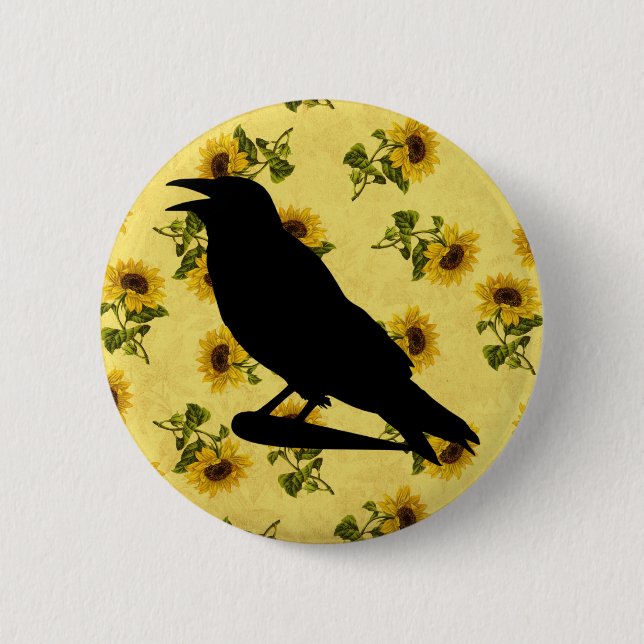 Badge Rond 5 Cm Crow on Sunflowers (Devant)