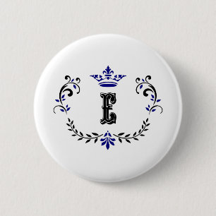 Badge Rond 5 Cm Crown Wreath Monogram 'E'