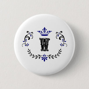 Badge Rond 5 Cm Crown Wreath Monogram 'W'