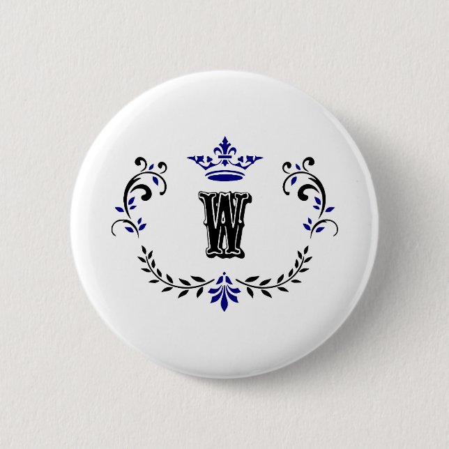 Badge Rond 5 Cm Crown Wreath Monogram 'W' (Devant)