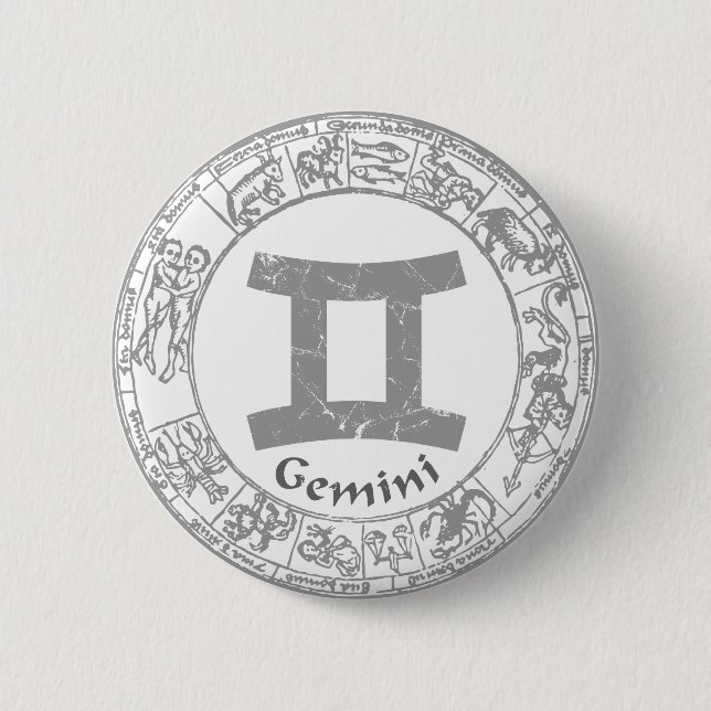 Badge Rond 5 Cm Cru de signe de zodiaque de Gémeaux (Devant)